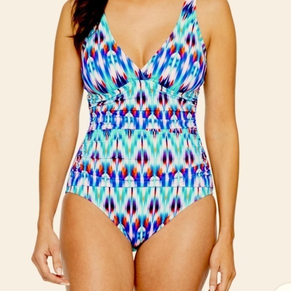 NWT Liz Claiborne Swimsuit Ruched Multi Color Lightly Padded Top Size 6